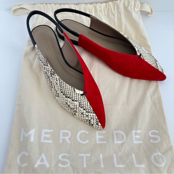 MERCEDES CASTILLO Shoes - Mercedes Castillo Evetta Slingback Flats in Red + Snake Print | 8M EUR 38 | NWOT